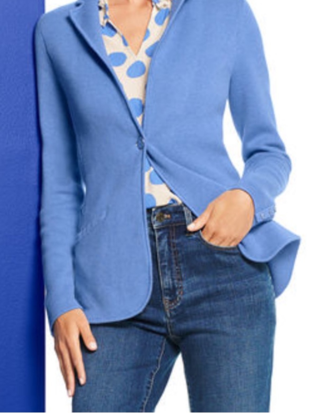 Talbots Petite Blue Knit Sweater Blazer